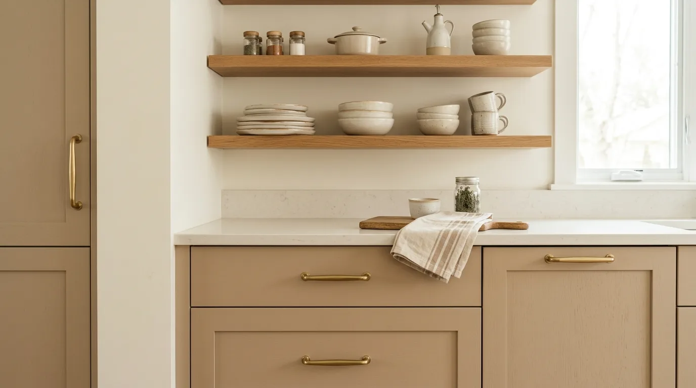 Pair beige cabinetry with creamy stone for softness inspiration for a beige kitchen.